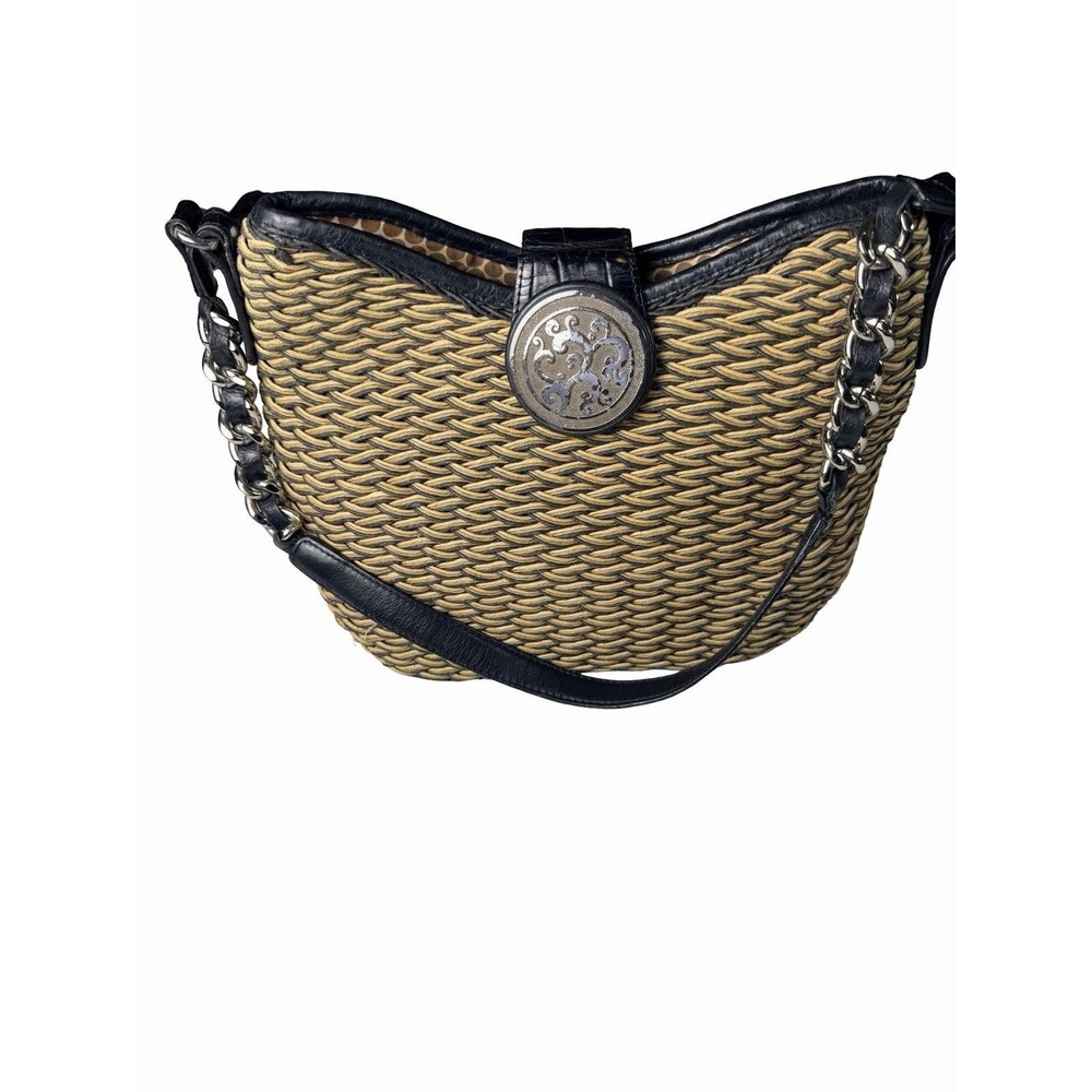 Brighton Jani Straw Chain Shoulder Bag Gold Silver Leather Strap Beach Resort